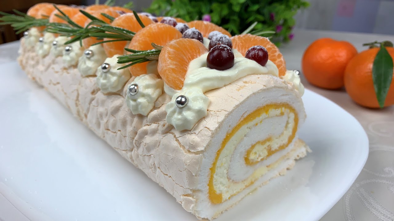 Меренговый Рулет с Мандаринами ✧ Очень Нежный и Воздушный !