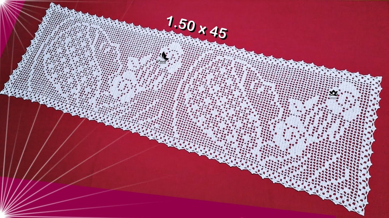 Caminho de Mesa em Crochê Filé Mulher com Flores #zazadasilvacroche
