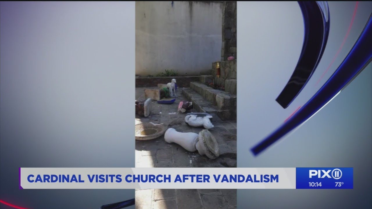 Cardinal Dolan visits Manhattan church after statues vandalized
