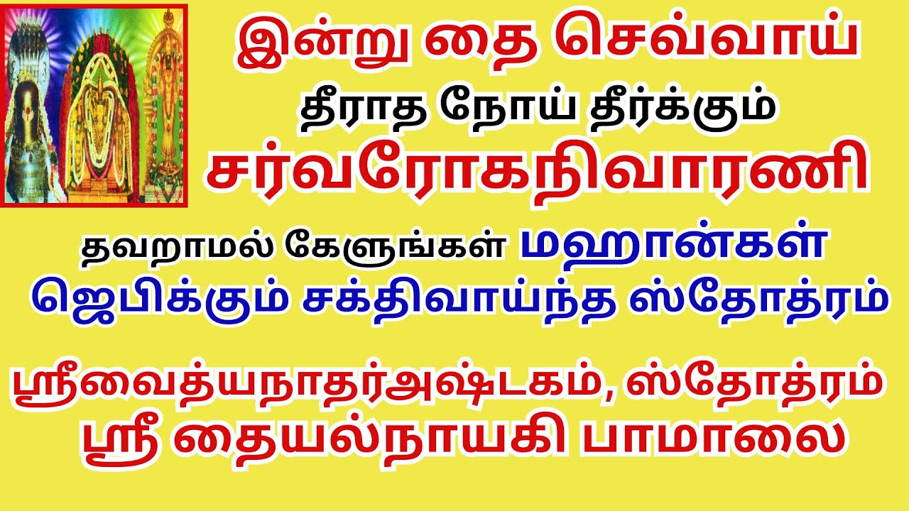 தைசெவ்வாய் தீராத நோய் தீர்க்கும் சர்வரோகநிவாரணி ஸ்ரீவைத்தியநாத அஷ்டகம்  ஸ்தோத்ரம் தையல்நாயகிபாமாலை