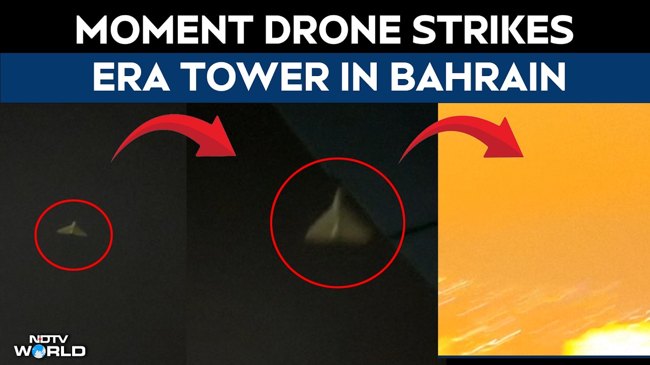 Moment Drone Strikes Era Tower in Bahrain Amid Iran Retaliation