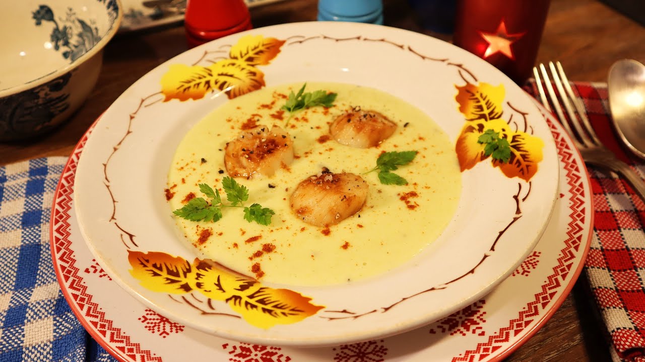Mes SAINT-JACQUES SUR SON LIT DE PURÉE légère, une jolie entrée sur Gourmandises TV