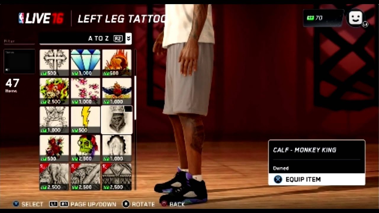 NBA LIVE 16 GAMEPLAY : TATTOO SELECTION FROM A-Z