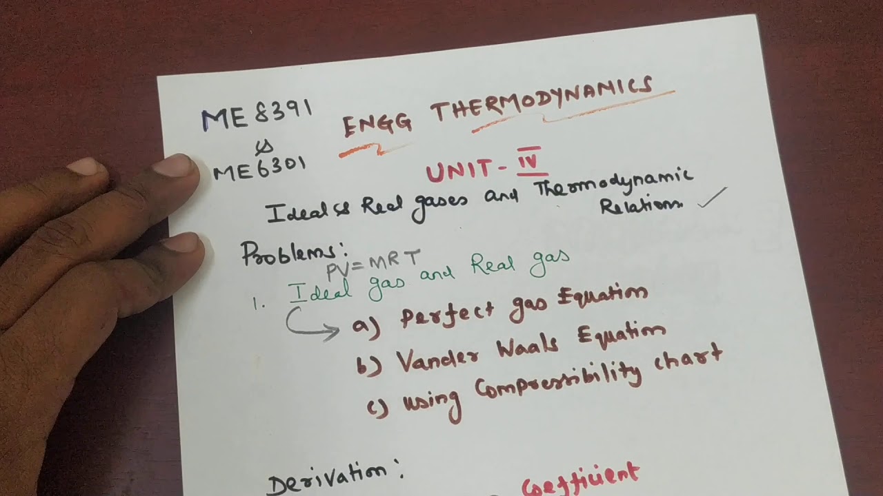 ME 8391 & ME 6301 Engg Thermodynamics Unit IV_Ideal&Real Gases and Thermodynamic Relations_Important
