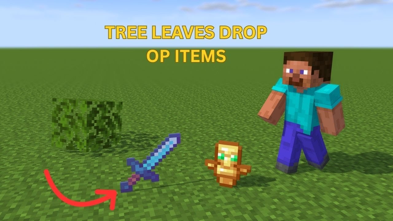 Minecraft but tree leaves drop op items