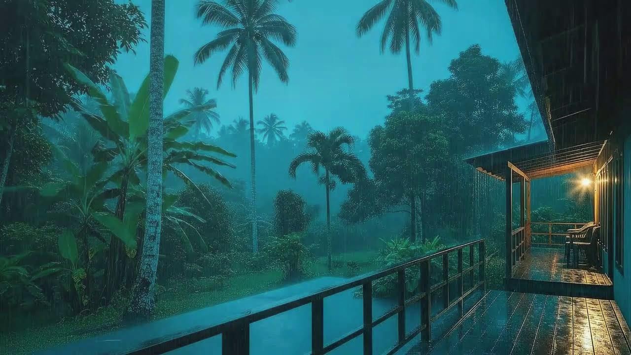 Fall Asleep Fast with Soft Rainfall and Rolling Storm at Forest Cabin Terrace 🌧️