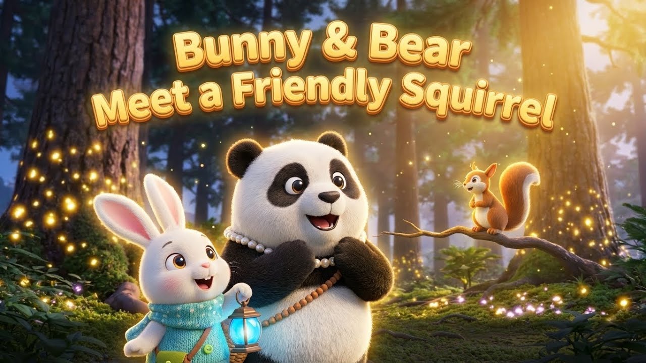 Forest of Lights Surprise! 😮🌈 Bunny & Bear Meet a Friendly Squirrel |Cute 3D Animation