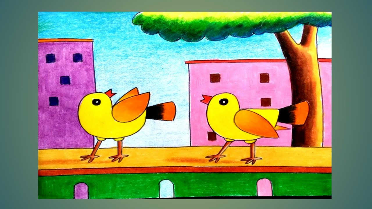 How to draw birds scenery step by step/Birds scenery drawing easy