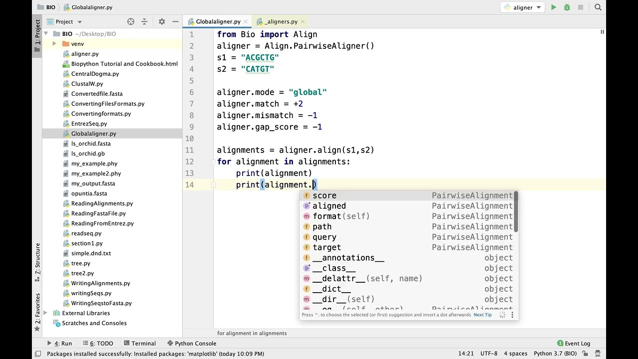 Biopython Alignment Tutorial | Needle-man Wunsch & Smith-Waterman Python | المحاذاة بالبايثون