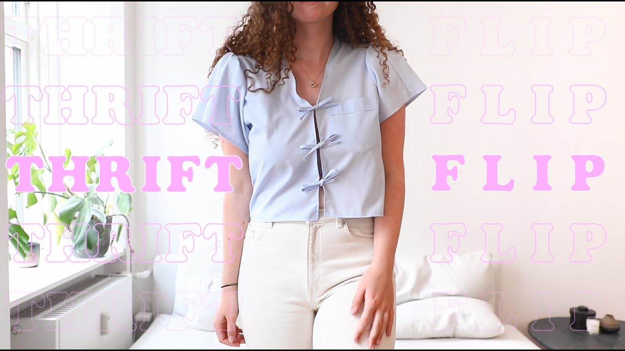 Thrift flip // men's shirt to tie front top