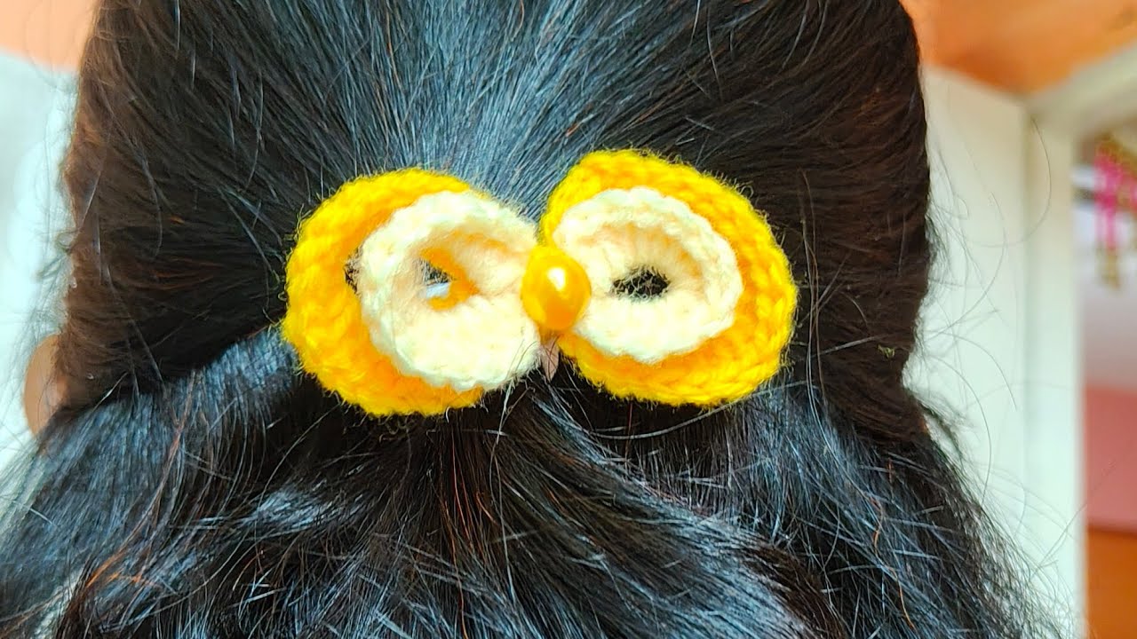 HOW TO MAKE TWO LAYERS BOW HAIR BAND 😍#hairaccessory #crochetpatterns#crochetprojects  