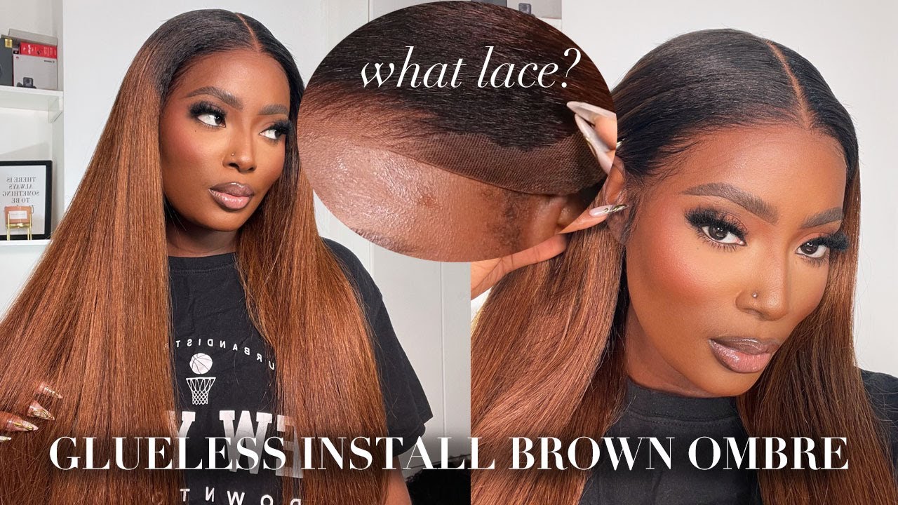 COMPLETELY GLUELESS WIG INSTALL! Most Realistic HD Ombre Brown Textured Yaki Wig For Beginners