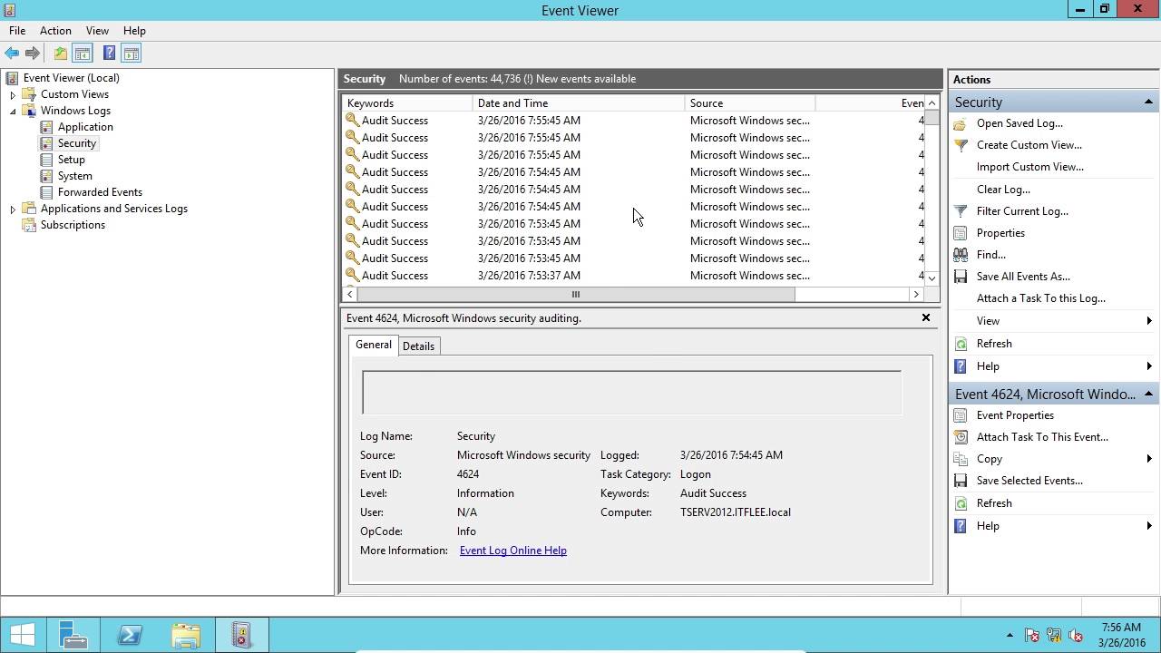Просмотр событий и журналы Windows