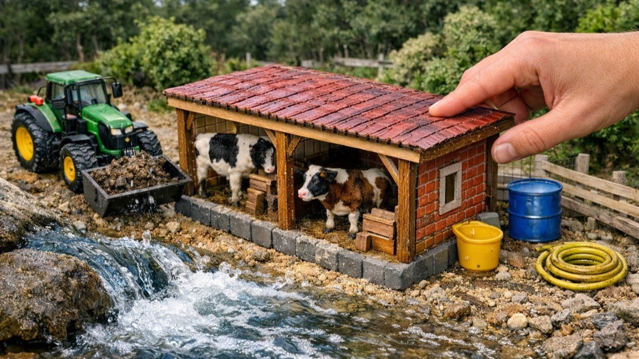 DIY Mini Farm Barn from Mini Bricks & Cement — Full Build