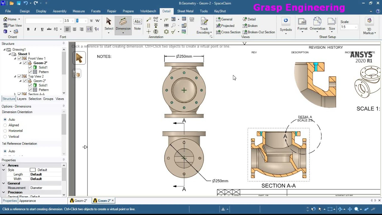Создание листов детализации, черчения и чертежей в ANSYS Spaceclaim
