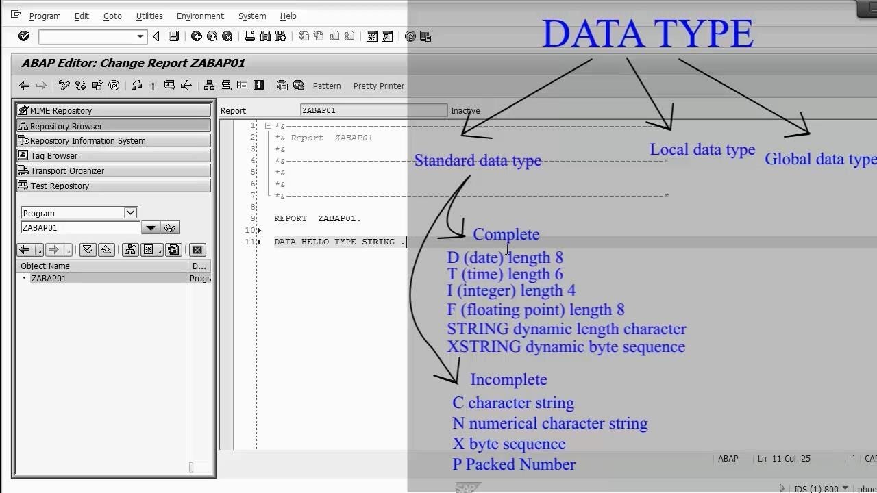 SAP ABAP : Variable or Data Object Declaration by using standard data type