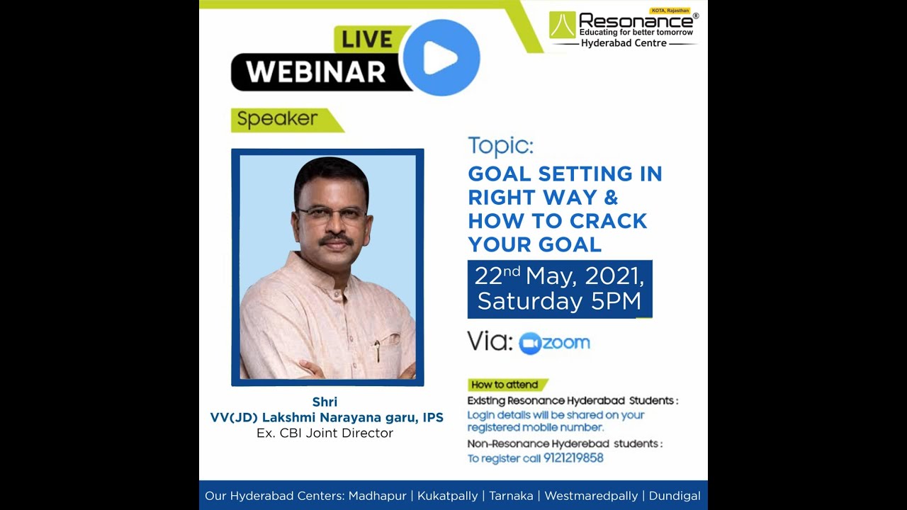 JD (VV) Lakshmi Narayana Sir interaction with Resonance Hyderabad Students on goal setting