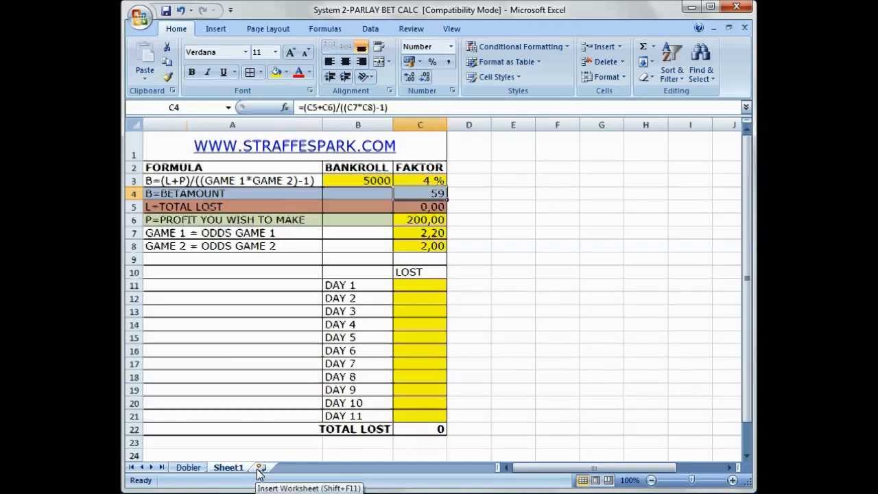 How to calculate the bet amount in a parlay of 2  system