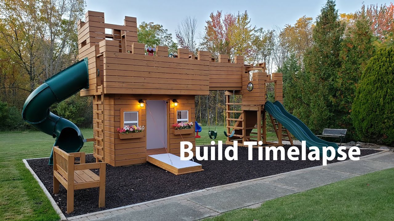 ✅ How to build a Castle Play Structure in 15 mins Timelapse,  Ultimate DIY Swingset!