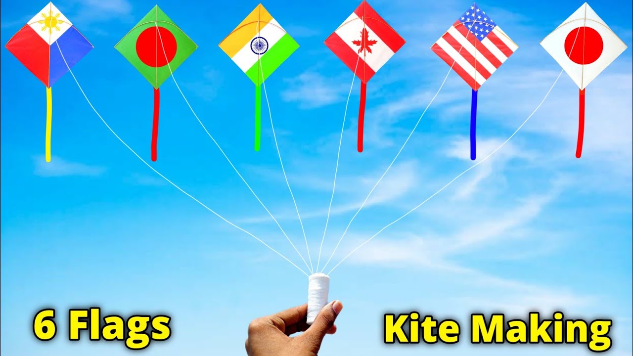 6 country flag Kite making , 🇮🇳 🇺🇸  🇵🇭 🇧🇩 🇨🇦 Kite , how to make kite , patang bazi , Kite Flying