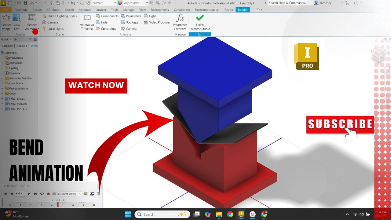 90° Sheet Metal Bending Animation in Autodesk Inventor  Punch and Die Assembly Tutorial