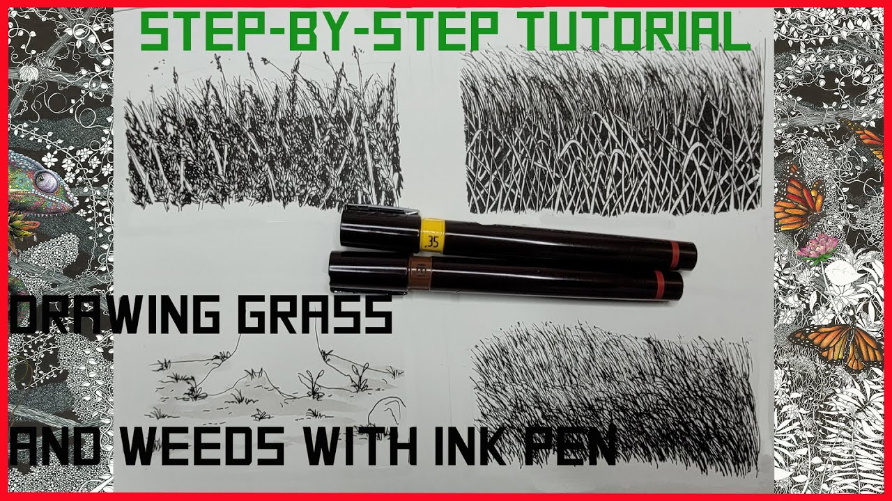 How to Draw Grass and Weeds | Ink Pen Illustration Tutorial | Tutorial Step by Step