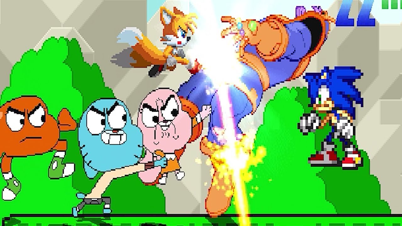 THANOS VS Gumball, Darwin, Sonic, Tails | Tinky Winky, Sonic, Spongebob, Pikachu | 1v4