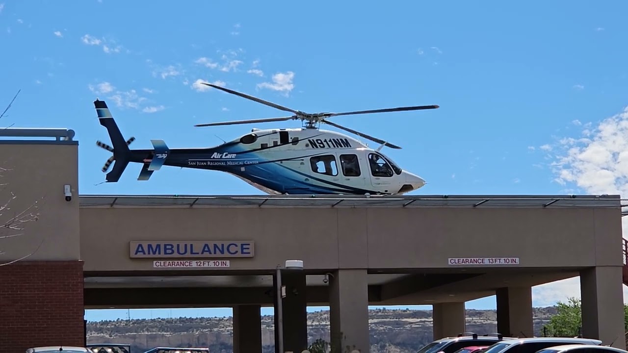 Air Care Bell 429 GlobalRanger startup and takeoff from SJRMC, Great Sound !!