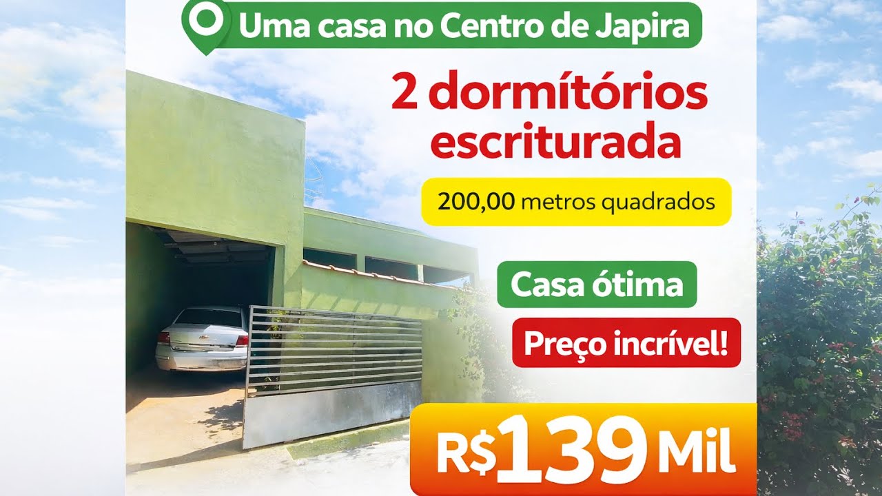 Casa Barata Escriturada no Centro de Japira R$139Mil