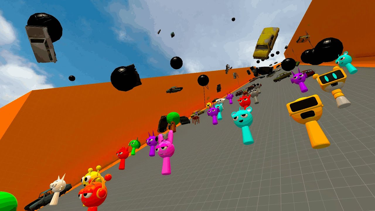ALL  SPRUNKI SURVUVUNG OBSTACLE CURSE SLIDE IN GARRYS MOD !