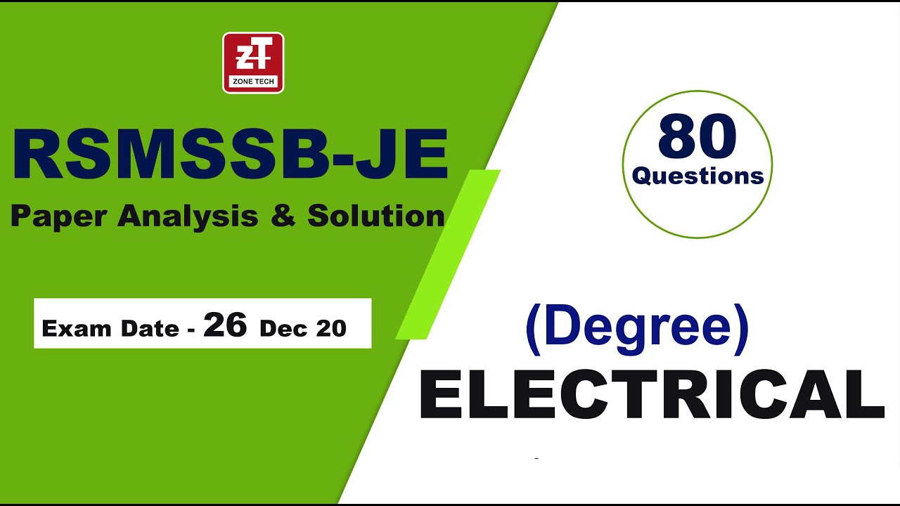 RSMSSB -JE Detailed Solution | ELECTRICAL ENGINEERING (Degree) | 26th Dec-20 | Paper & Analysis