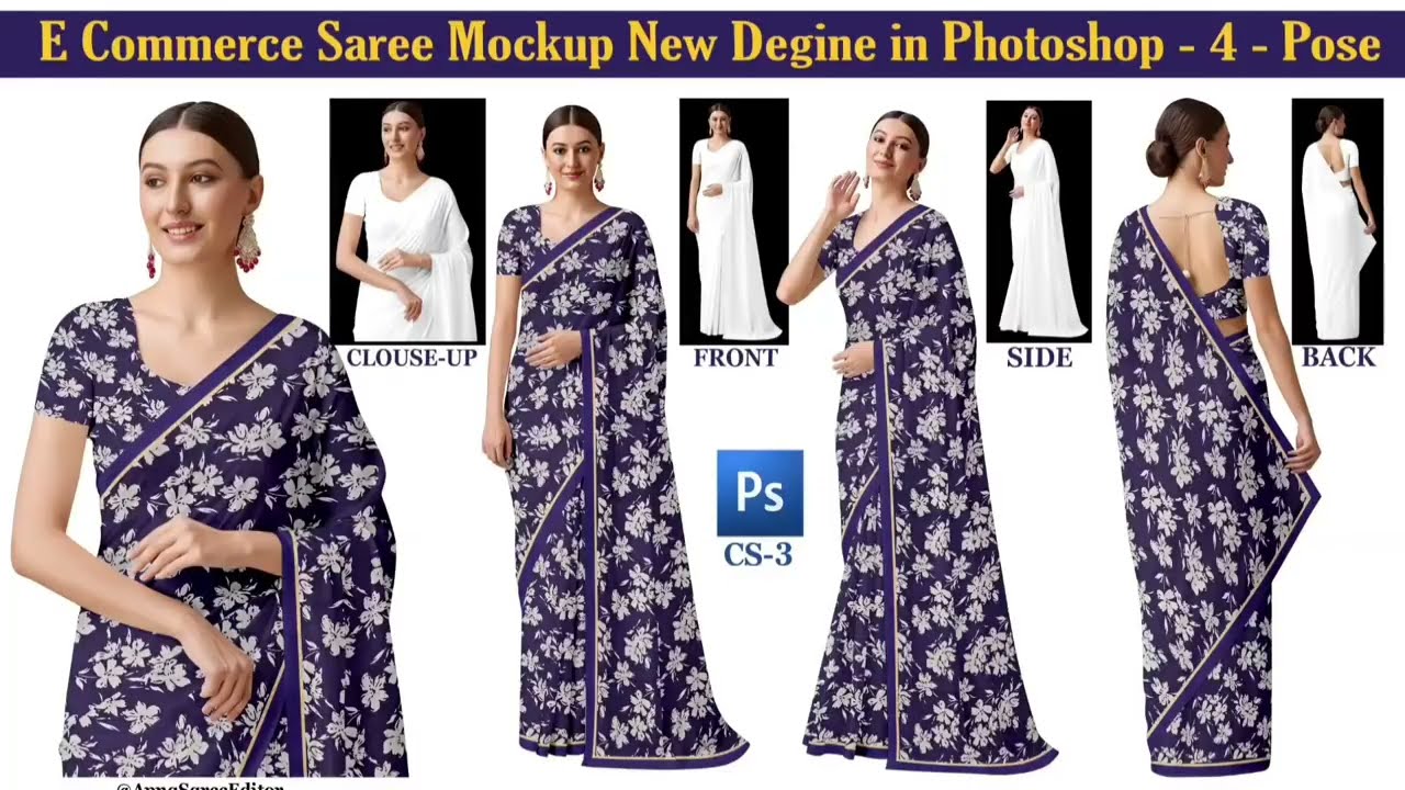E Commerce Saree Mockup 4 Pose | Photoshop Saree Design for Online Selling | Apna Saree Editor