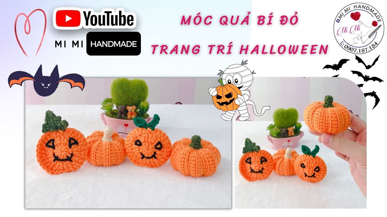Móc Quả Bí Đỏ & Mặt Cắt Treo Halloween 🎃 | Crochet Pumpkin & Face Decoration | Mimi Handmade