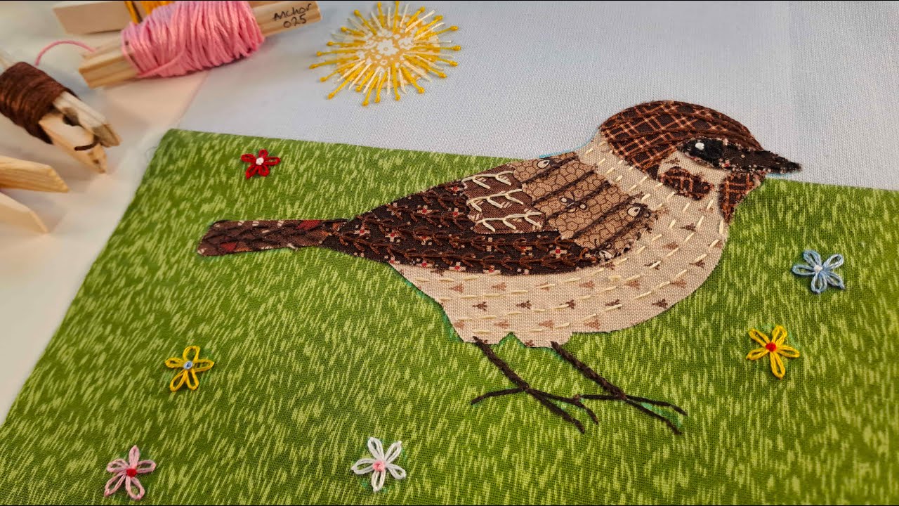 Scrap Fabric Sparrow | Use your tiny fabric scraps to make a patchwork bird