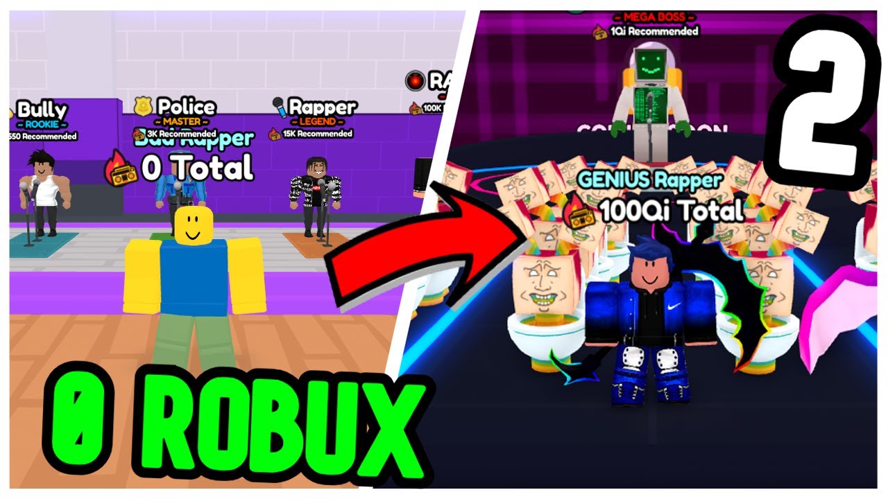 Noob To Pro With 0 ROBUX In Rap Battle Simulator (day 2)