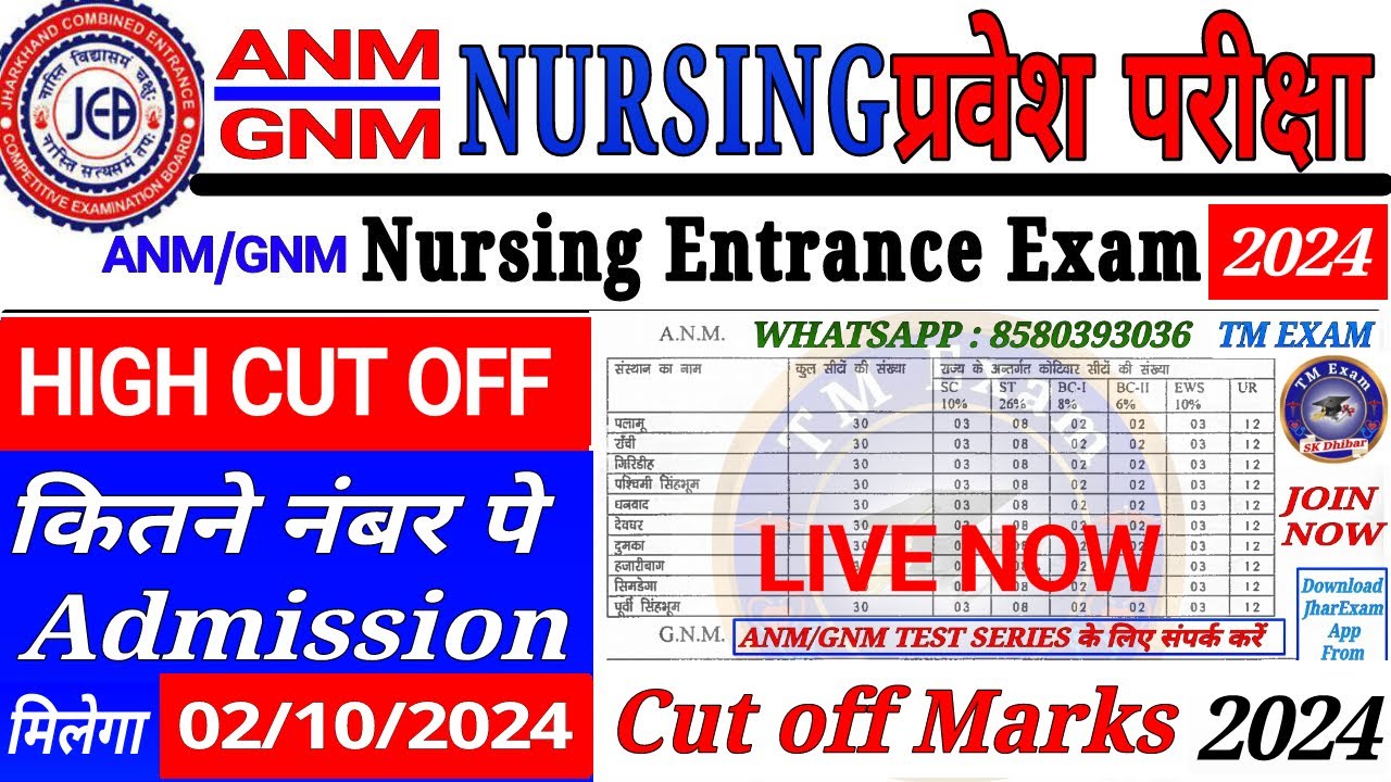 Jharkhand ANM/GNM Nursing Cut off Marks 2024 | #ANM Cut off Marks 2024 #GNM Cut off Marks 2024