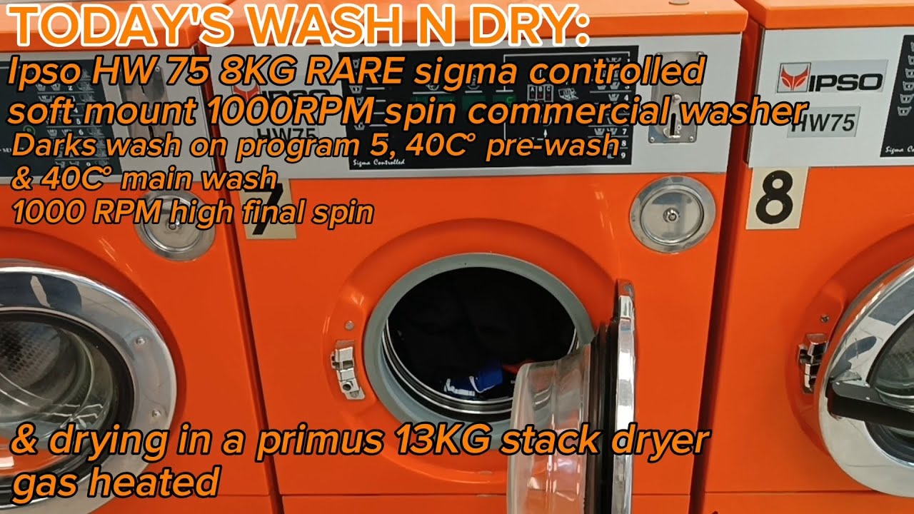 Ipso HW 75 8KG rare sigma controlled commercial washer & primus 13KG stack dryer