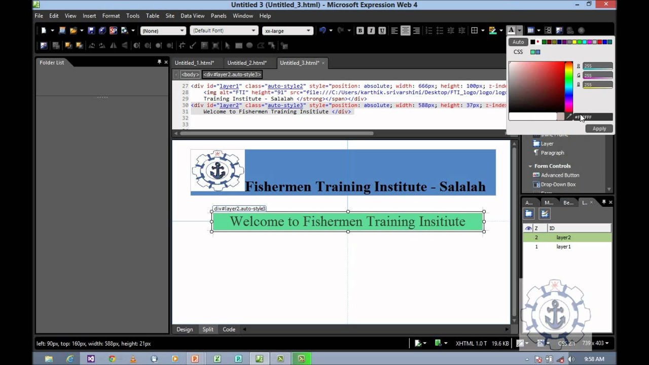 How to use layers in Microsoft Expression Web 4.0