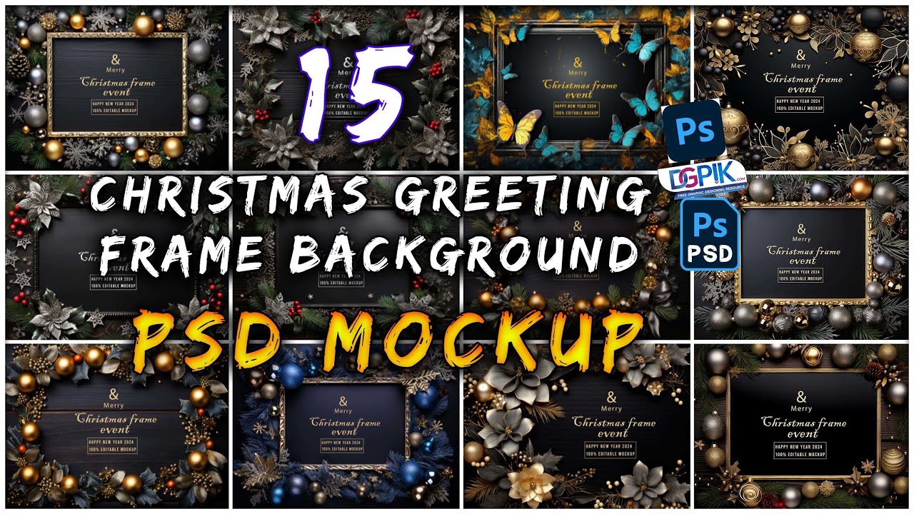 15 Christmas Greeting In A Frame Background Psd Mockup
