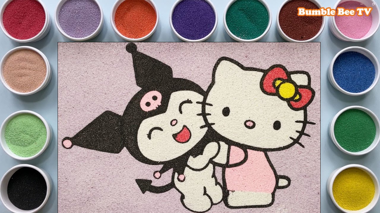 KUROMI AND HELLO KITTY SAND PAINTING/TÔ TRANH CÁT KUROMI,HELLO KITTY ĐẸP/LEARN COLORS/BUMBLE BEE TV