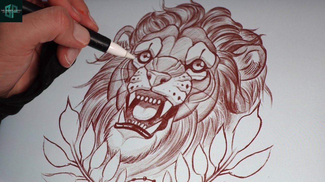 How to Draw Out a Tattoo Design of a Leo Lion Star Sign | Neo Traditional Tattoo