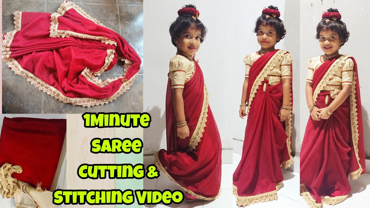 1minute Saree Cutting & Stitching For 5-6 Year's Girl's // How To Stitch Readymade Saree Dress
