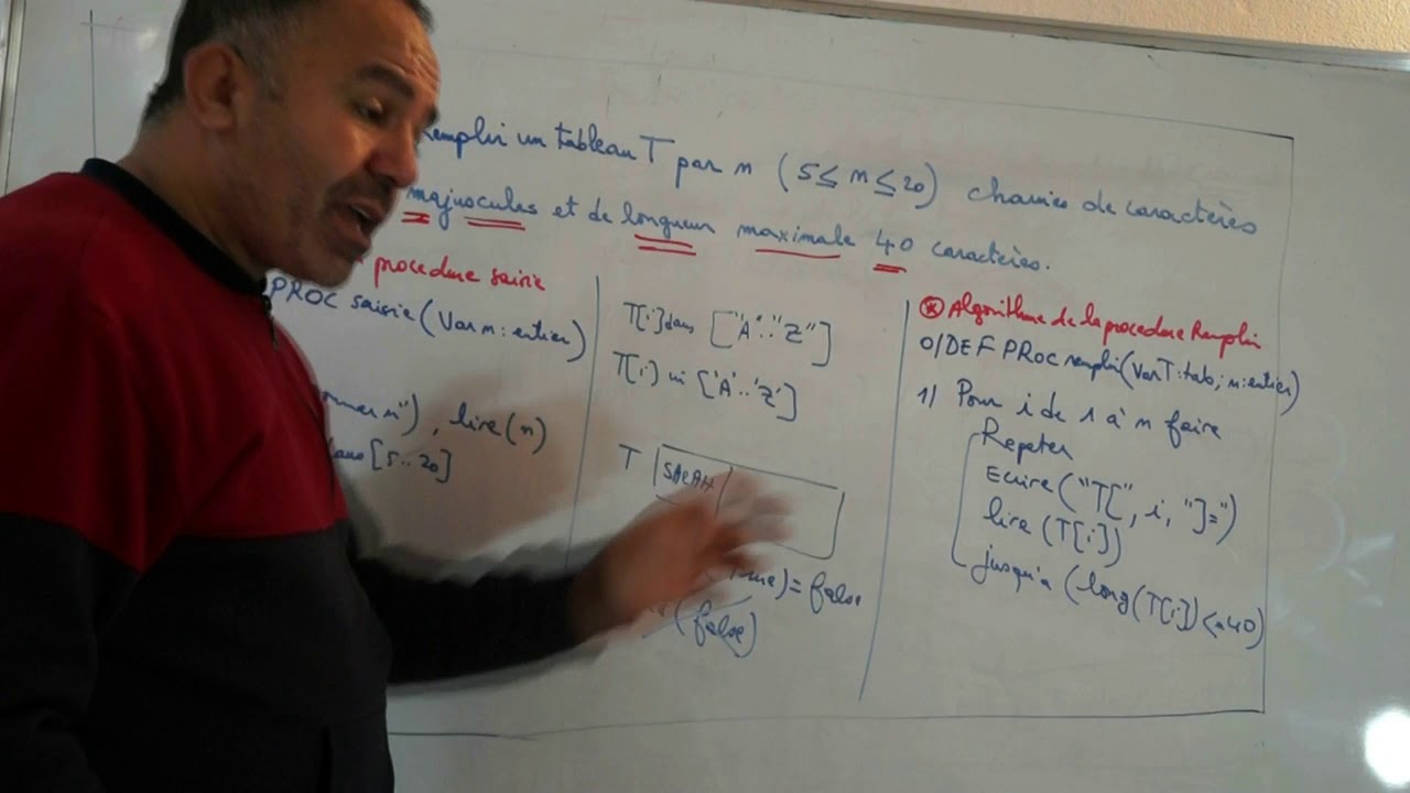 Remplissage d'un tableau par des chaines avec contraintes (Seance 6)