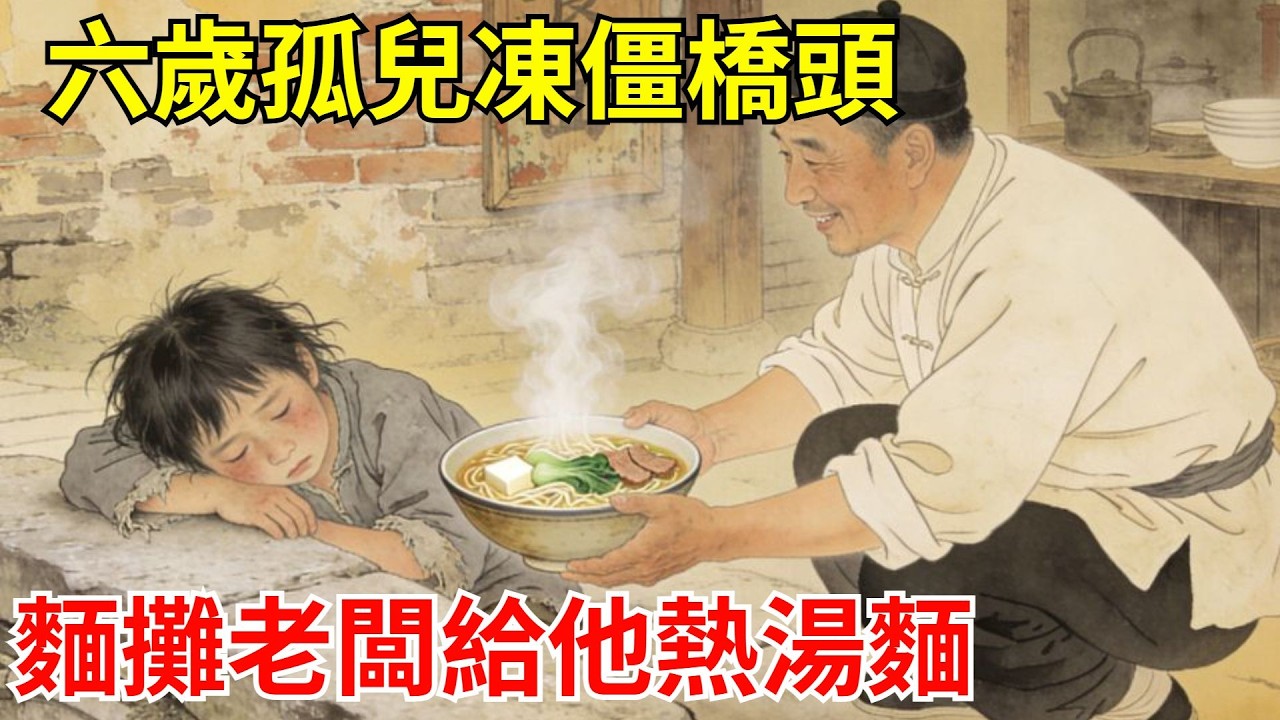 六歲孤兒凍僵橋頭，麵攤老闆給他壹碗熱湯麵。十四年後，當地最大鹽商送十船鹽到攤前。鹽商笑問「記得那碗麵嗎？」#故事頻道#聽書#民間故事#說書#善有善報#爽文