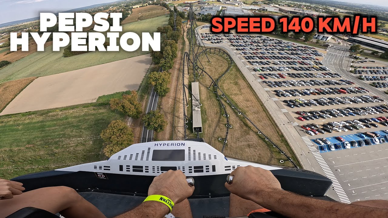 PEPSI HYPERION Mega Roller Coaster Amusement Park Energylandia Zator Poland POV 4k video, Front seat