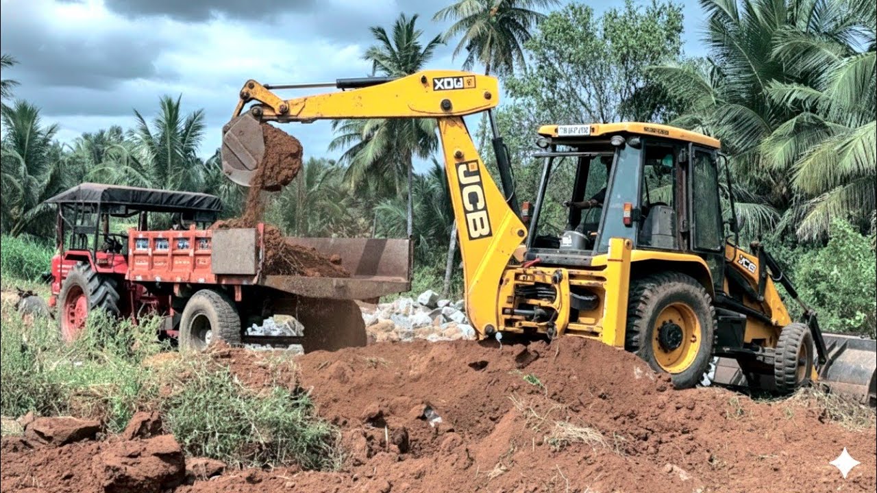 3dx JCB machine loading mud in trector ! Mahindra ! Powertrec euro 50 !! JCB cartoon !#jcbcatoon 