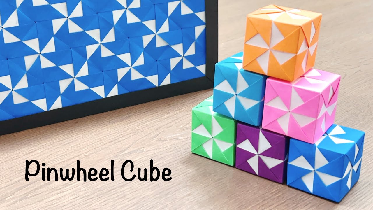 折り紙 風車模様のキューブ(平面にも!)を作ってみた!作り方/DIY How to make a cube (or flat surface!) with a pinwheel pattern.