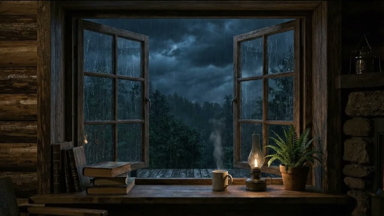 Gentle Rain at Midnight by the Window | Soothing Dark Bedroom Sounds