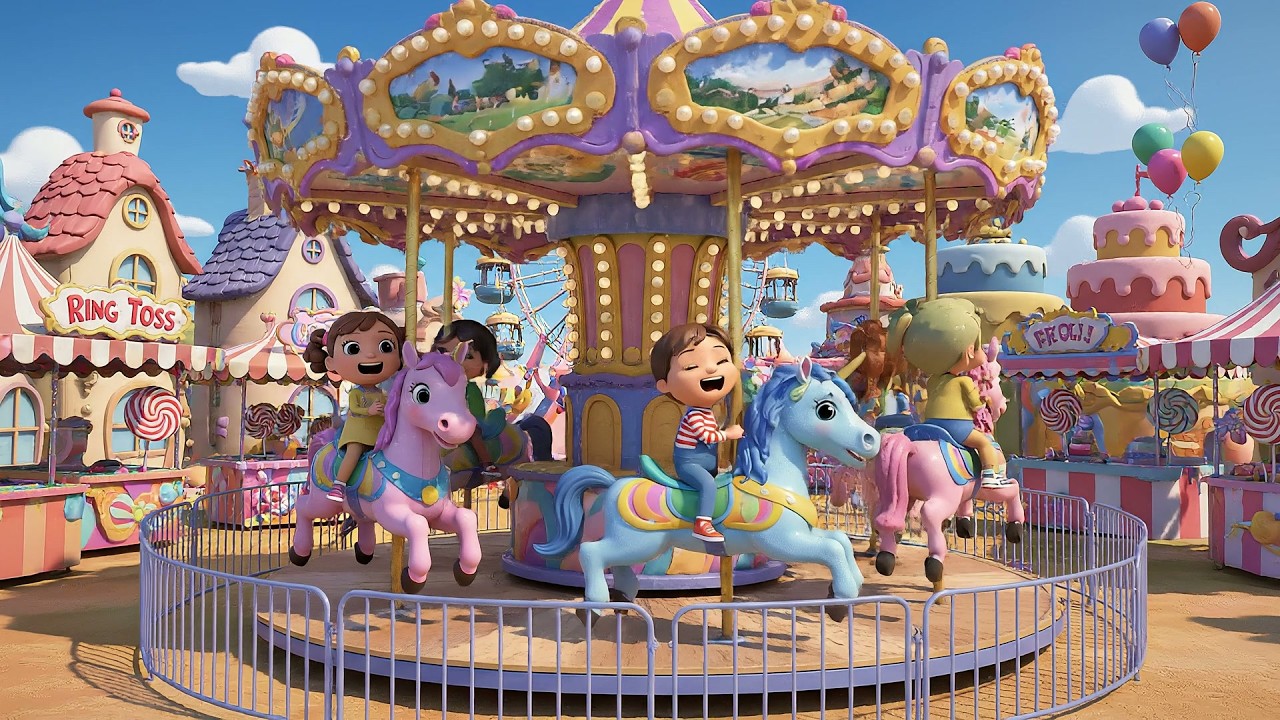 The Spinning Carousel Goes Roundy Round Ride | Nursery Rhymes for Kids | Baby Songs for Toddlers