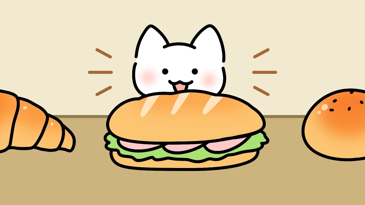 猫がパンをかじって食べる音 | ASMRアニメーション😺🥐【咀嚼音 ❘ Eating Sounds】
